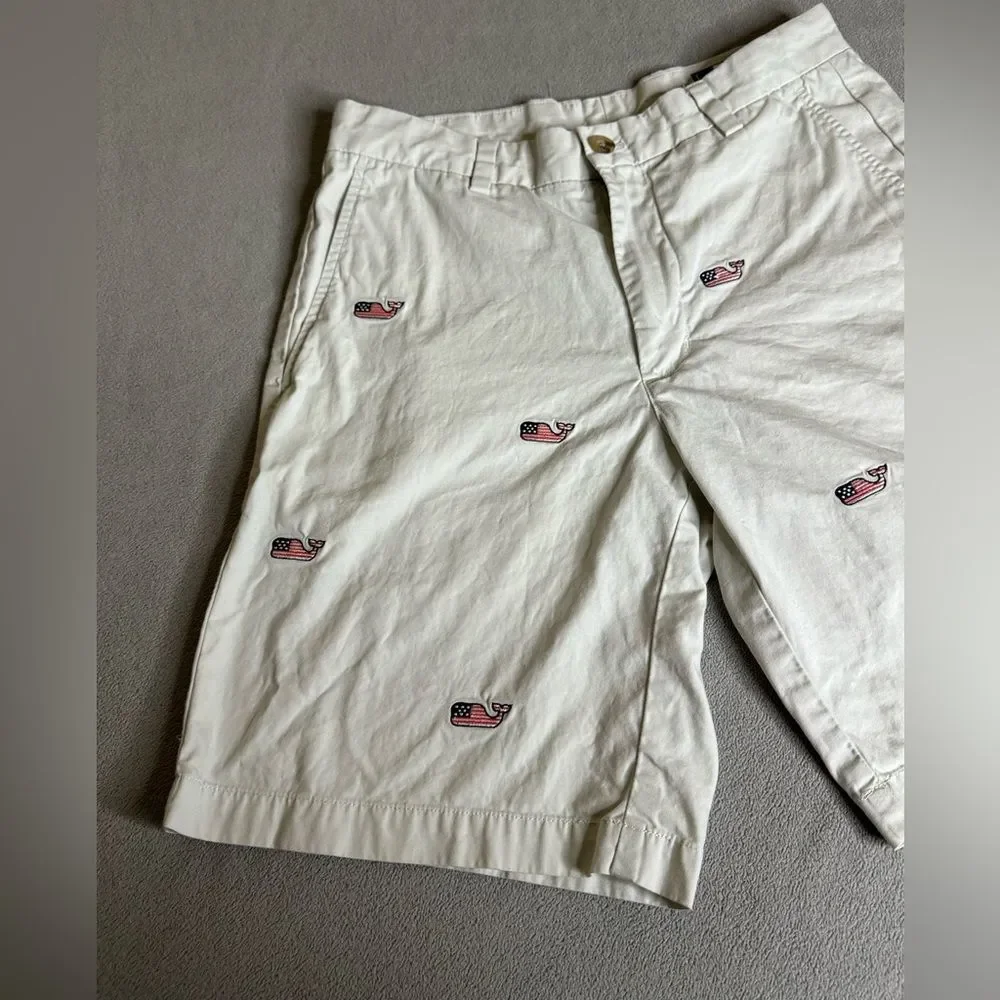 Vineyard Vines Men’s Khaki Flag Whale FOJ Club Shorts size 30